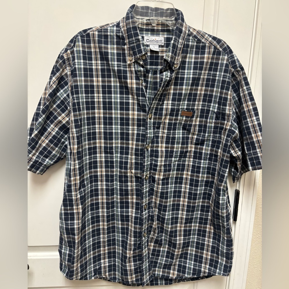 Carhartt Men's Navy and White Checkered Shirt